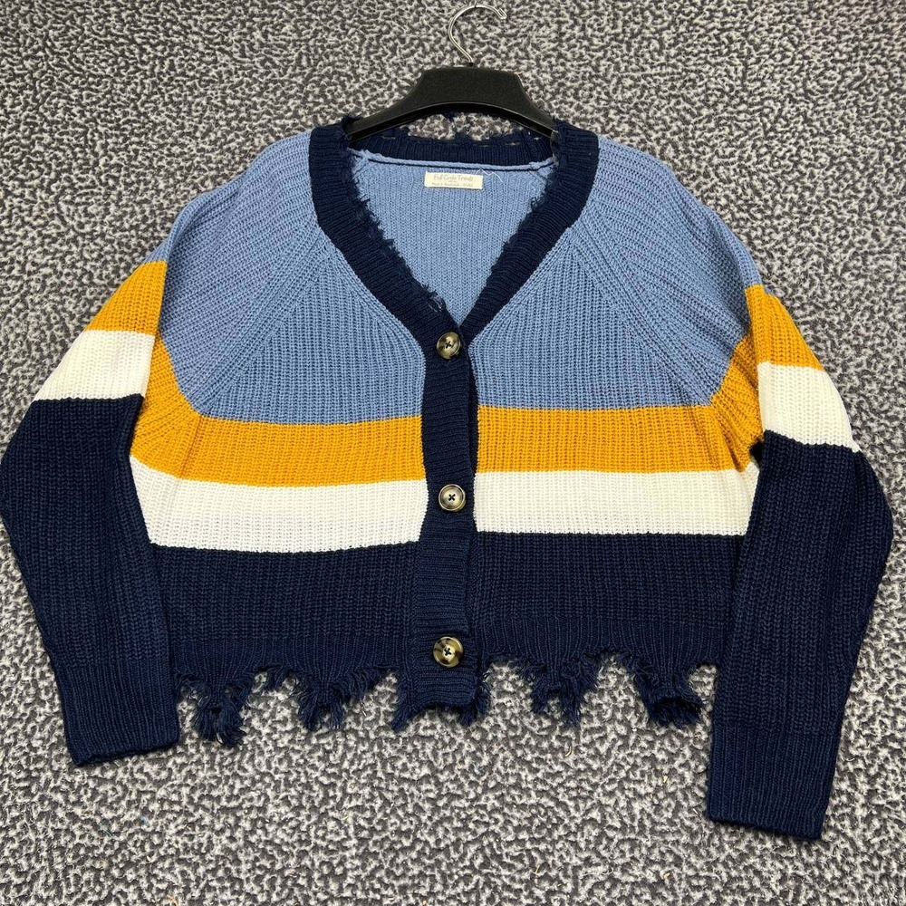 Full Circle Trend Cardigan Sweater Women Small Blue Distressed Cropped Knitted S